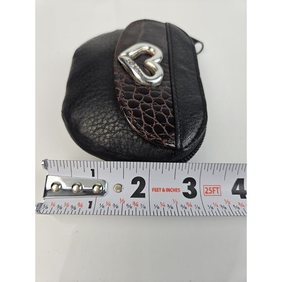 New Vtg Brighton Coin Purse Brown Croc Embossed Black Leather w/Heart Emblem - Picture 5 of 5